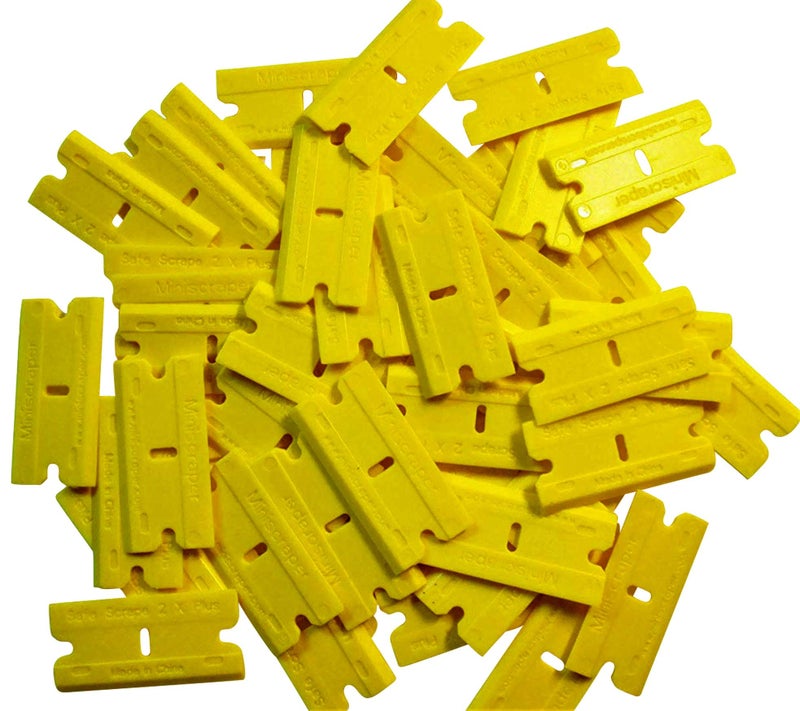 miniscraper 1 Pack (100pcs) 2X-Plus Double Edged Plastic Razor Blades with a Thicker and Thinner Edges - Image 1